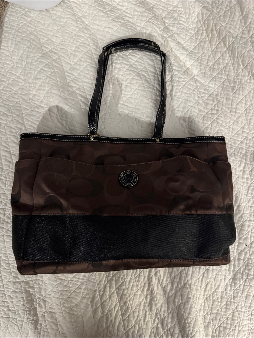 Coach Classic Brown Diaper Bag with Black Trim